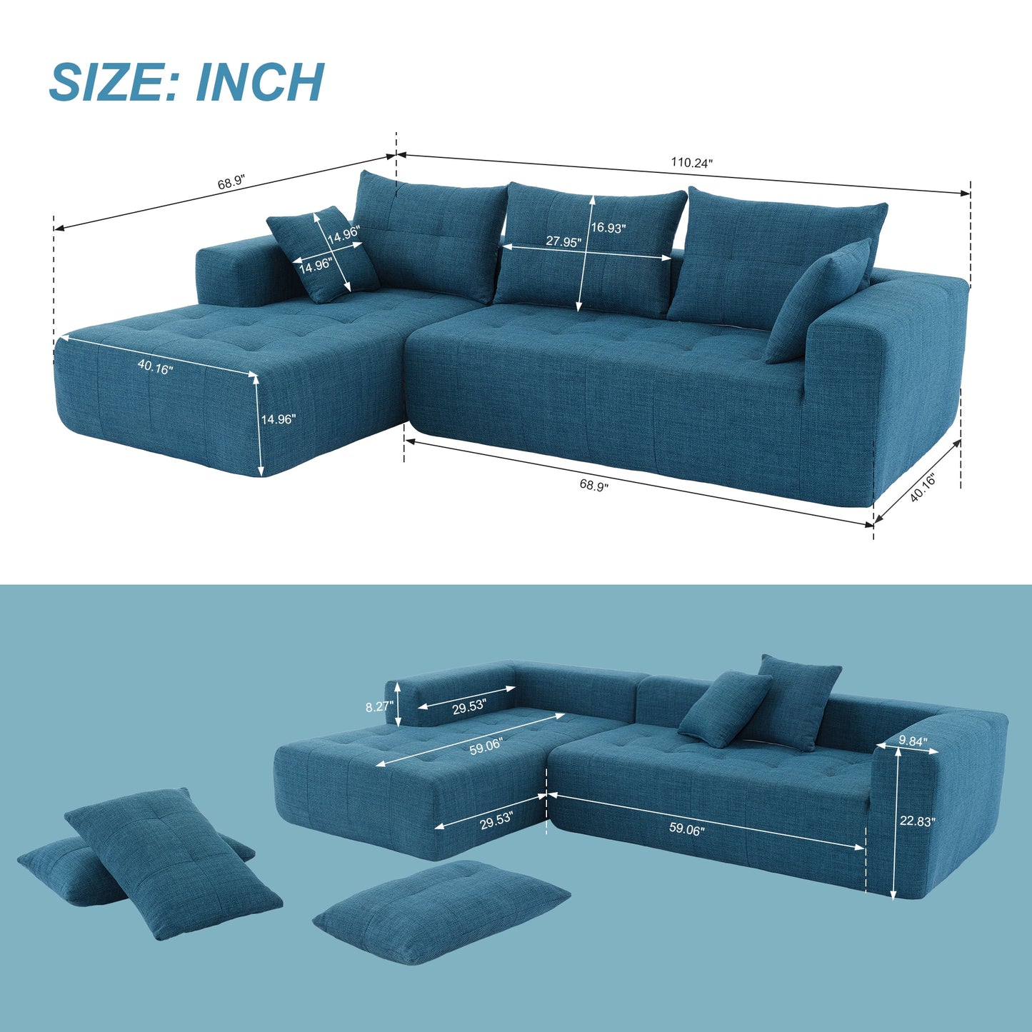 110*69" Modular Sectional Living Room Sofa Set,Modern Minimalist Style Couch, Installation-free sofaUpholstered Sleeper Sofa for Living Room, Bedroom,Salon,2 PC Free Combination,L-Shape, Linen