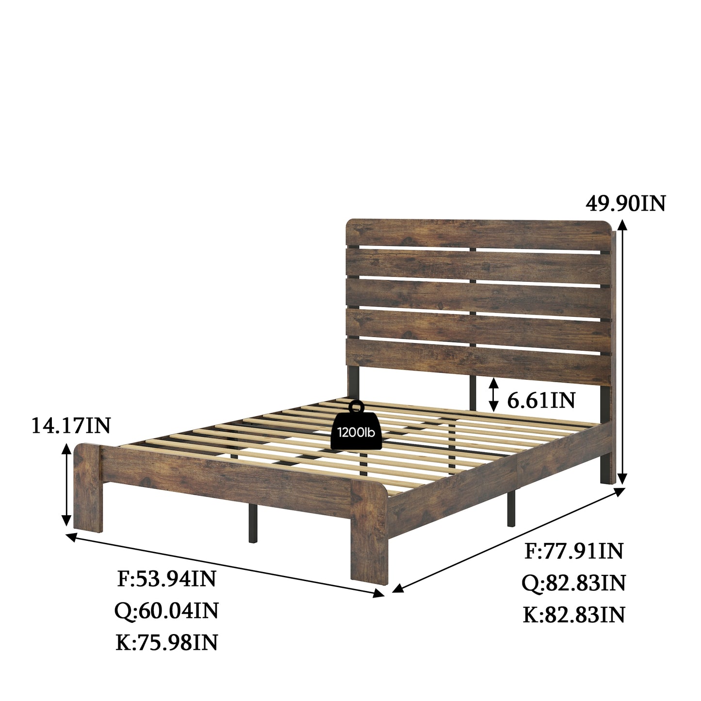 Bed Frame Queen Size, Wood Platform Bed Frame  , Noise Free,No Box Spring Needed and Easy Assembly Tool,Large Under Bed Storage,Dark Brown