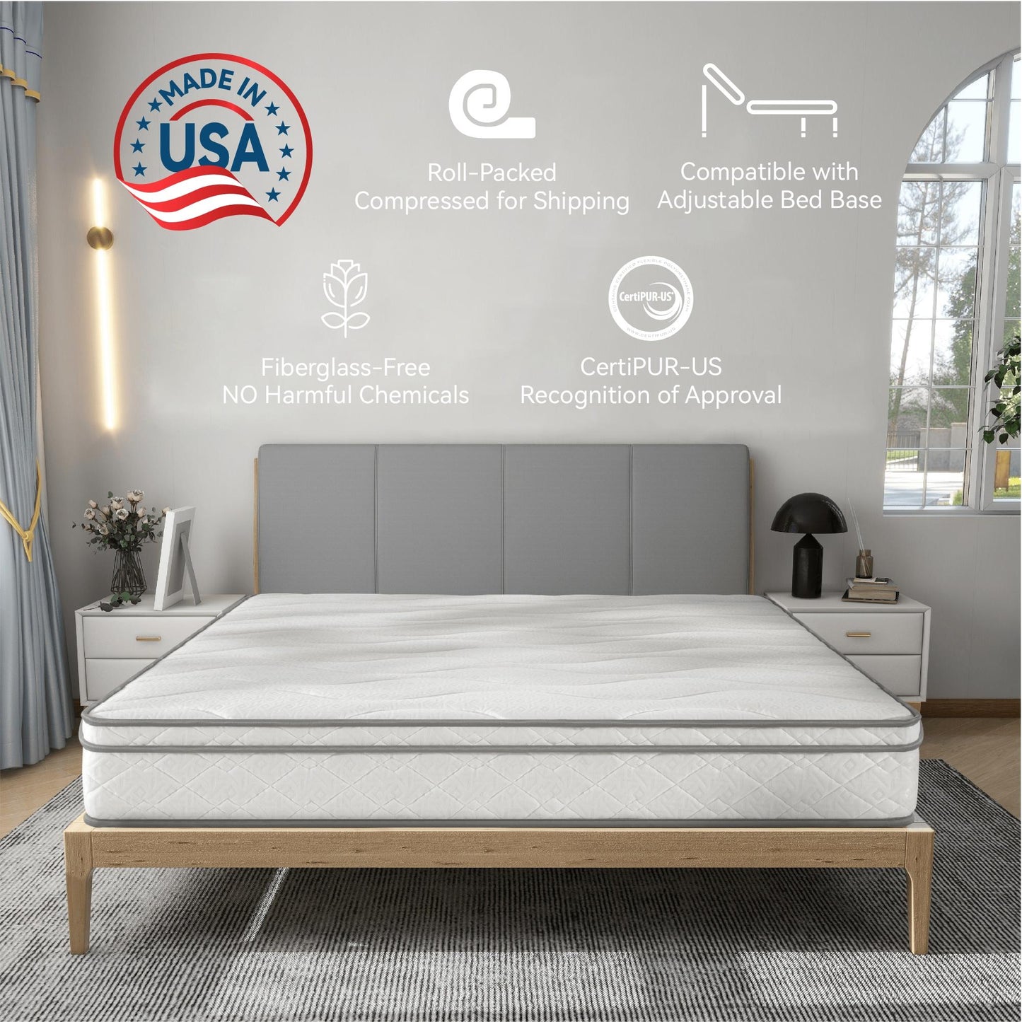 Full Size Mattress,12 Inch Hybrid Mattress in a Box with Gel Memory Foam,Individually Wrapped Pocket Coils Innerspring for Breathable and Durable Support, Made in USA, CertiPUR-US Certified